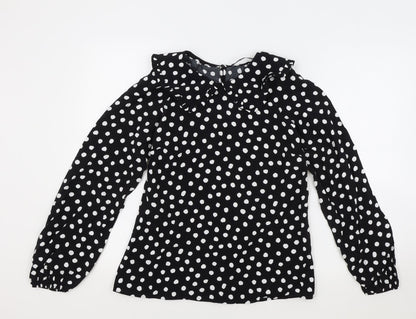 Marks & Spencer Womens Black Polka Dot Viscose Basic Blouse Size 6 Collared