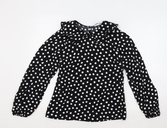 Marks and Spencer Womens Black Polka Dot Viscose Basic Blouse Size 6 Collared
