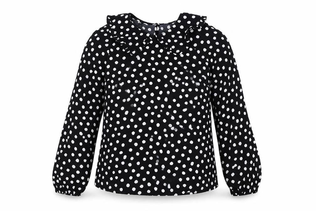 Marks & Spencer Womens Black Polka Dot Viscose Basic Blouse Size 6 Collared