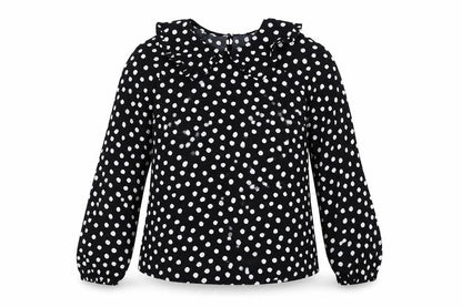 Marks & Spencer Womens Black Polka Dot Viscose Basic Blouse Size 6 Collared