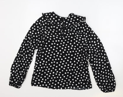 Marks & Spencer Womens Black Polka Dot Viscose Basic Blouse Size 6 Collared