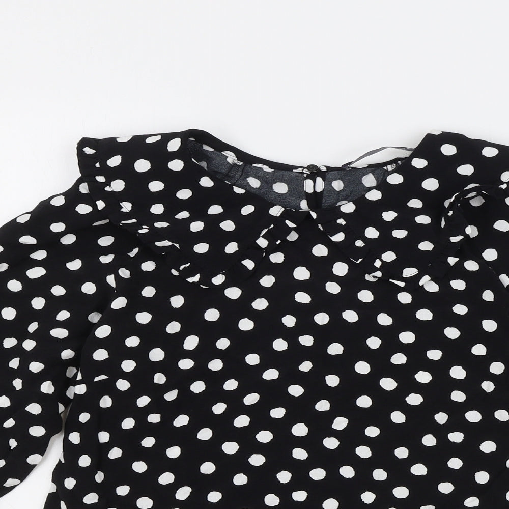 Marks and Spencer Womens Black Polka Dot Viscose Basic Blouse Size 6 Collared