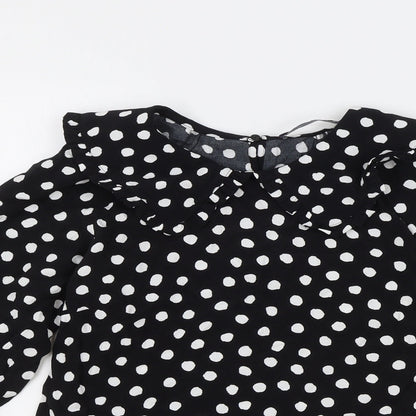 Marks & Spencer Womens Black Polka Dot Viscose Basic Blouse Size 6 Collared