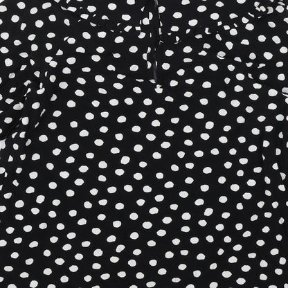 Marks & Spencer Womens Black Polka Dot Viscose Basic Blouse Size 6 Collared
