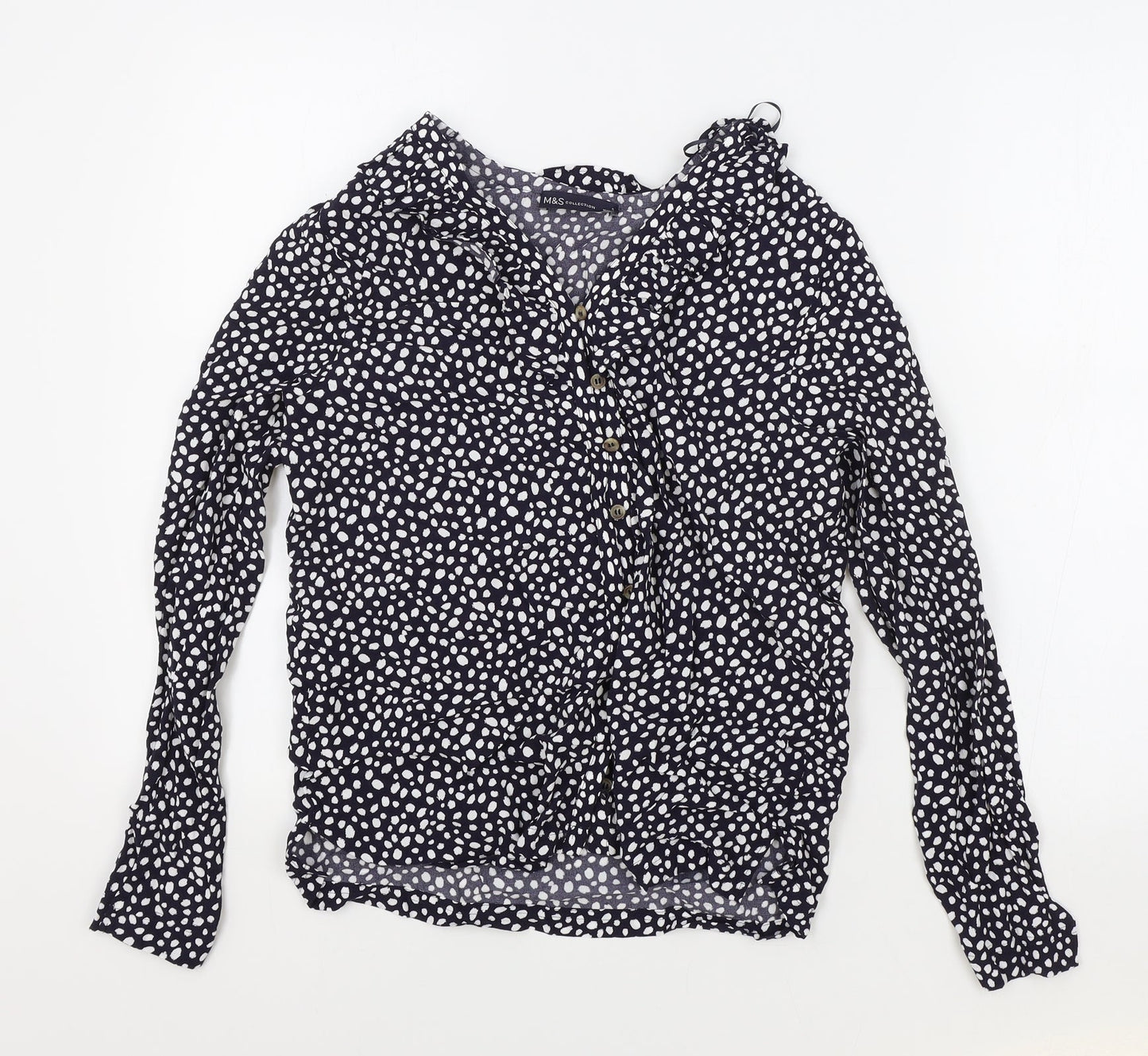 Marks and Spencer Womens Black Polka Dot Viscose Basic Blouse Size 6 V-Neck