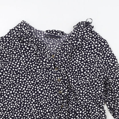 Marks & Spencer Womens Black Polka Dot Viscose Basic Blouse Size 6 V-Neck