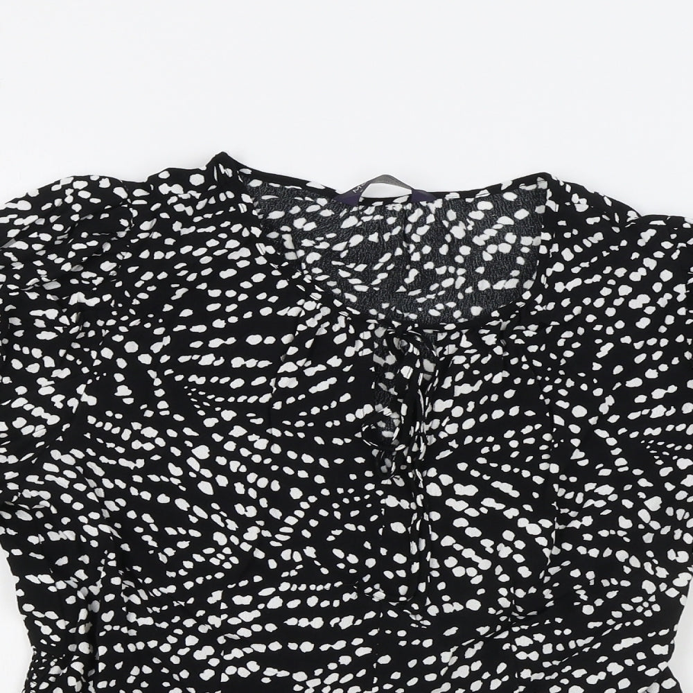 Marks and Spencer Womens Black Polka Dot Viscose Wrap Blouse Size 10 V-Neck