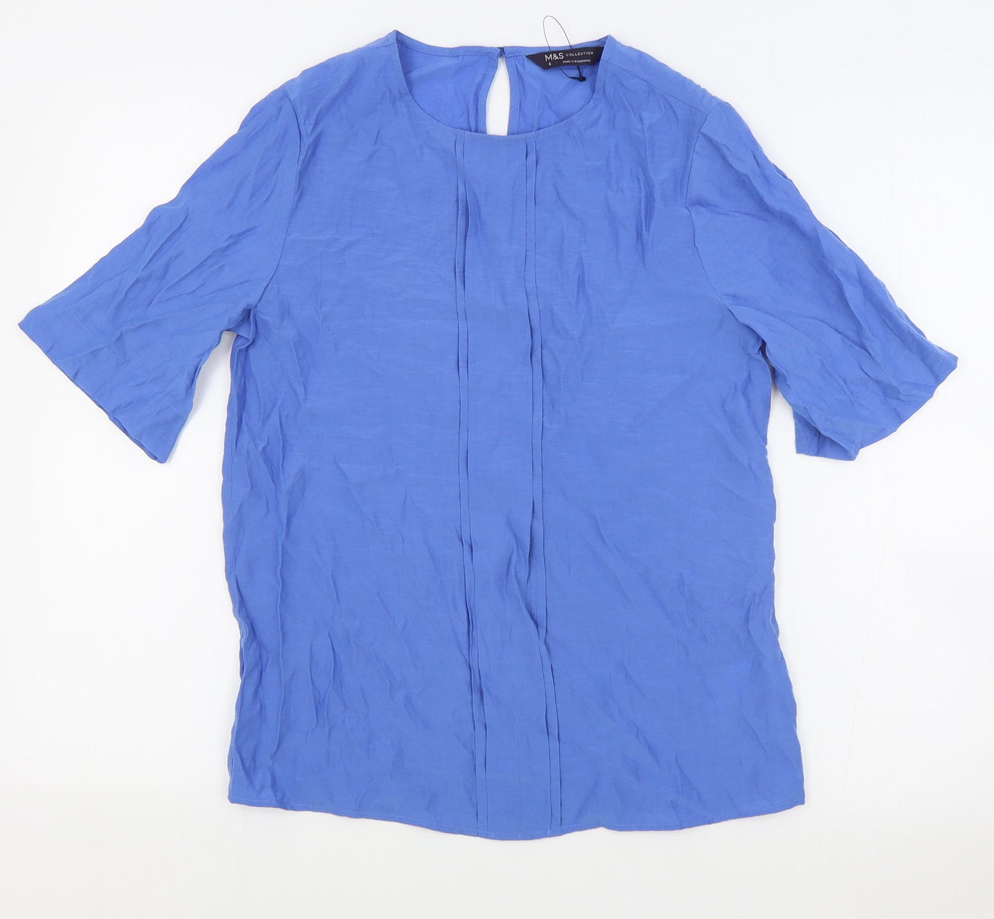 Marks and Spencer Womens Blue Viscose Basic T-Shirt Size 6 Round Neck