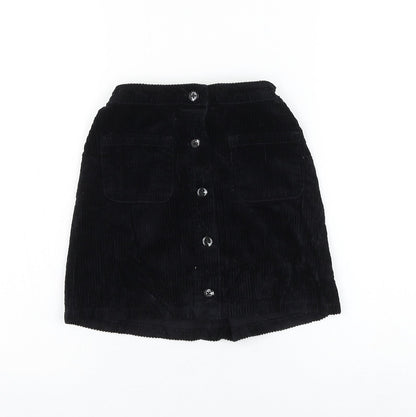 Next Girls Black Cotton A-Line Skirt Size 10 Years Regular Button