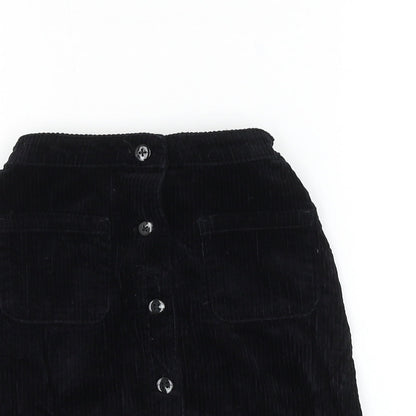 Next Girls Black Cotton A-Line Skirt Size 10 Years Regular Button