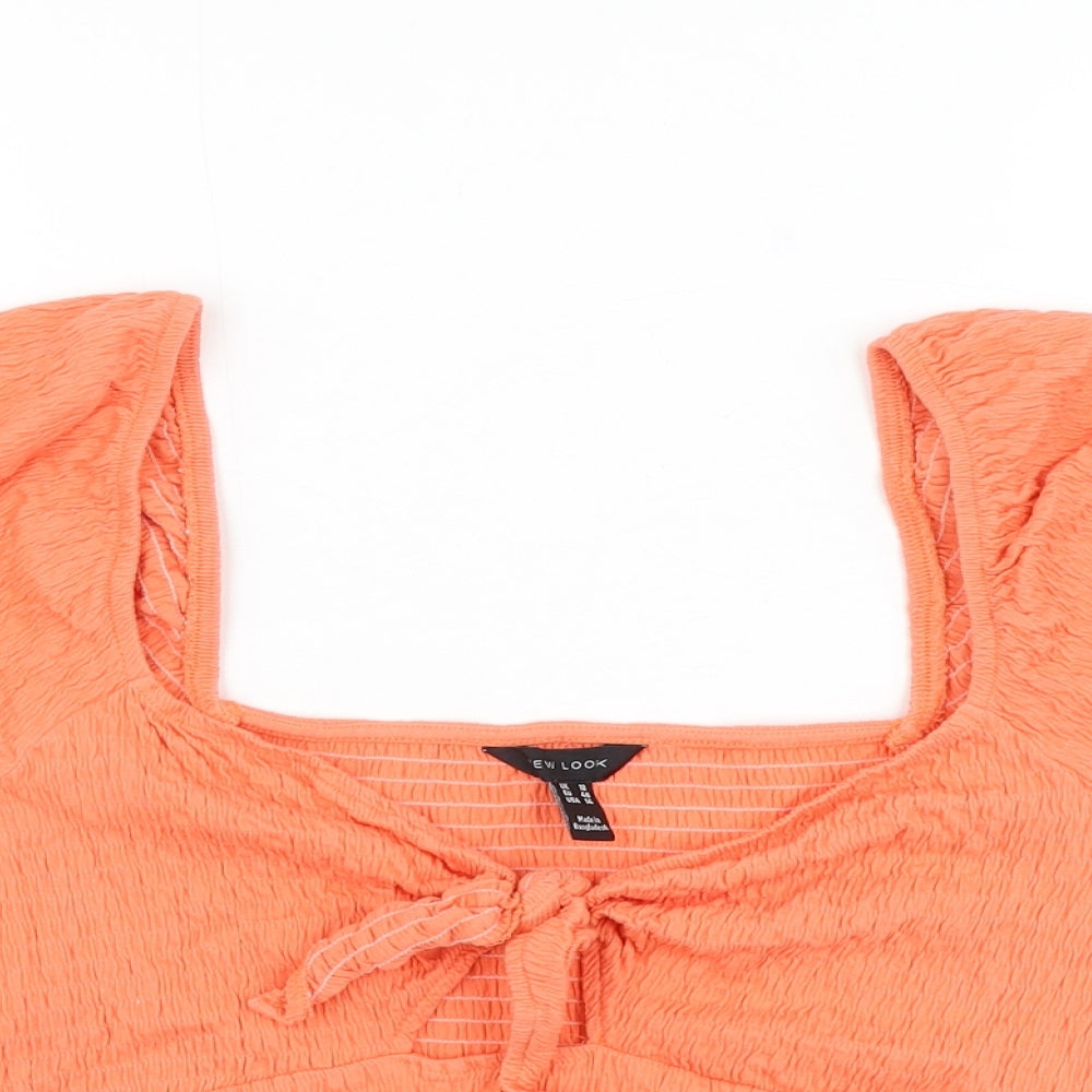 New Look Womens Pink Cotton Cropped Blouse Size 18 V-Neck - Knot Front