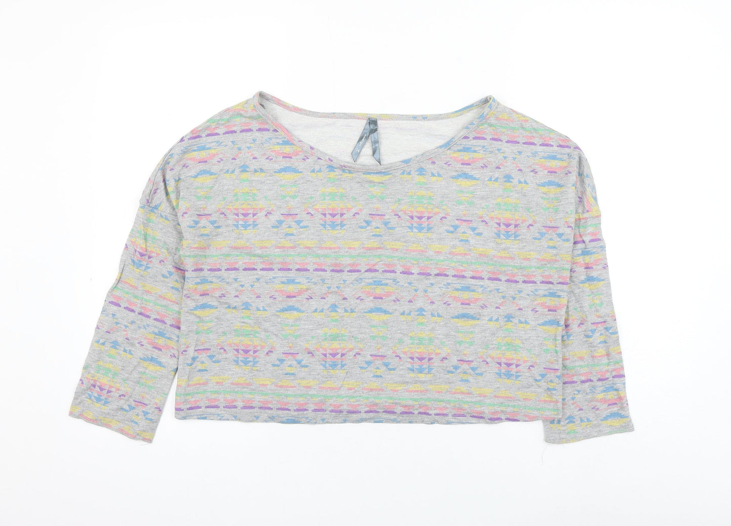 Influence Womens Grey Geometric Polyester Pullover Sweatshirt Size 14 Pullover - Cropped