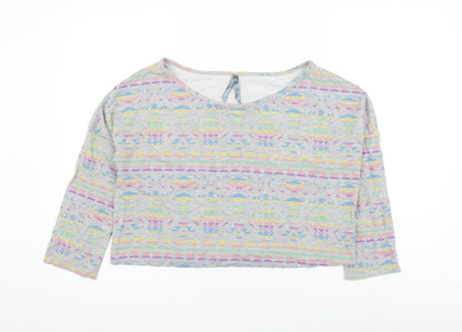 Influence Womens Grey Geometric Polyester Pullover Sweatshirt Size 14 Pullover - Cropped