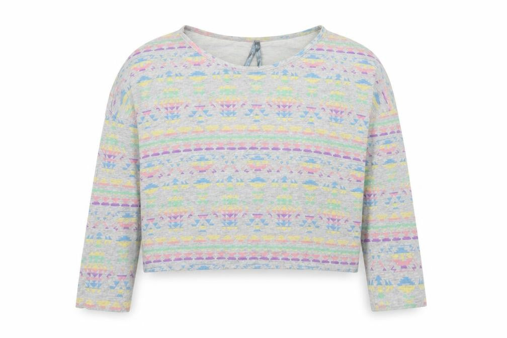 Influence Womens Grey Geometric Polyester Pullover Sweatshirt Size 14 Pullover - Cropped