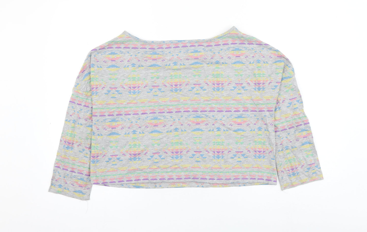 Influence Womens Grey Geometric Polyester Pullover Sweatshirt Size 14 Pullover - Cropped