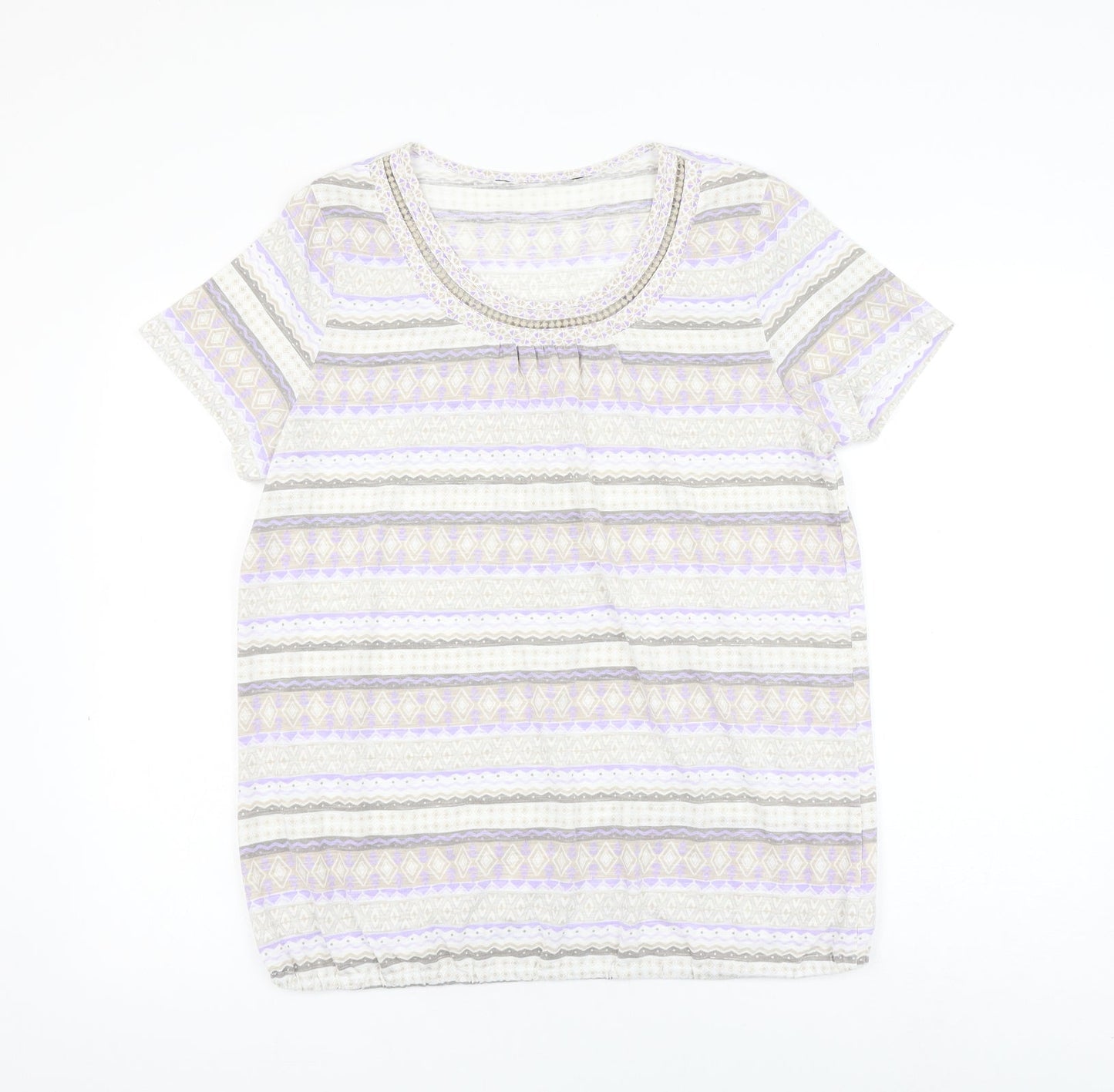 Preworn Womens Multicoloured Geometric Polyester Basic Blouse Size 16 Scoop Neck