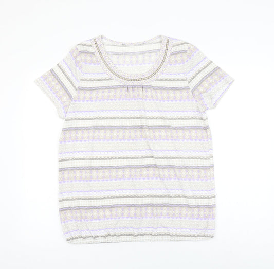 Preworn Womens Multicoloured Geometric Polyester Basic Blouse Size 16 Scoop Neck