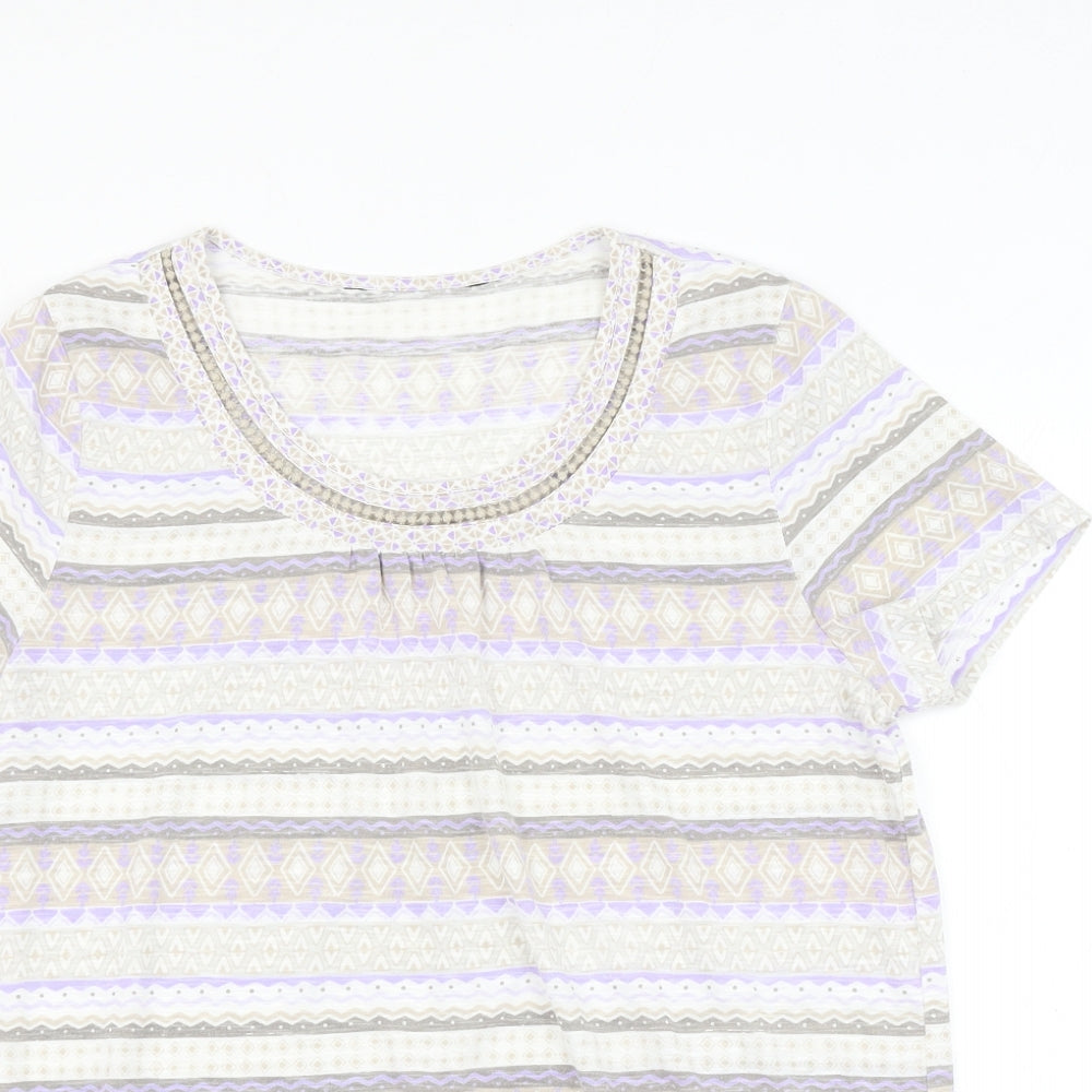 Preworn Womens Multicoloured Geometric Polyester Basic Blouse Size 16 Scoop Neck
