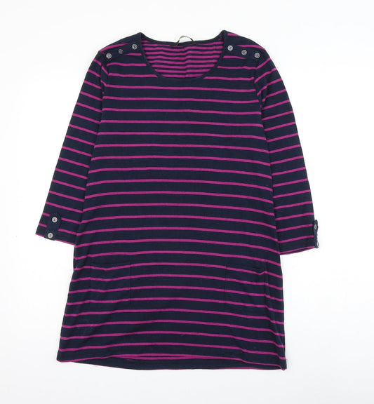 Bonmarché Womens Blue Round Neck Striped Polyester Pullover Jumper Size S