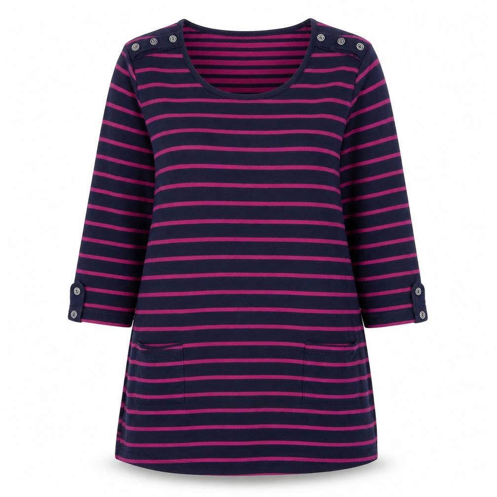 Bonmarché Womens Blue Round Neck Striped Polyester Pullover Jumper Size S