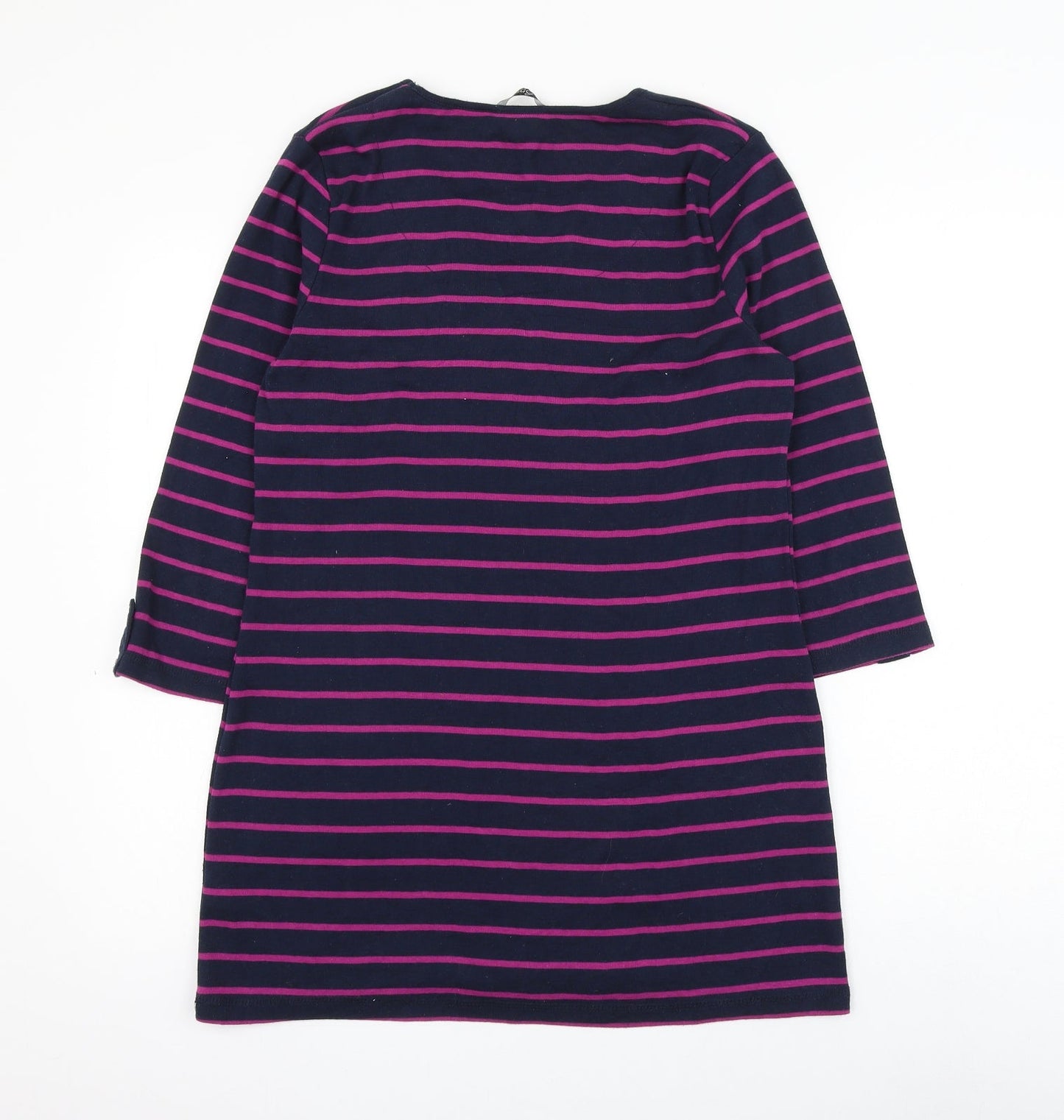 Bonmarché Womens Blue Round Neck Striped Polyester Pullover Jumper Size S