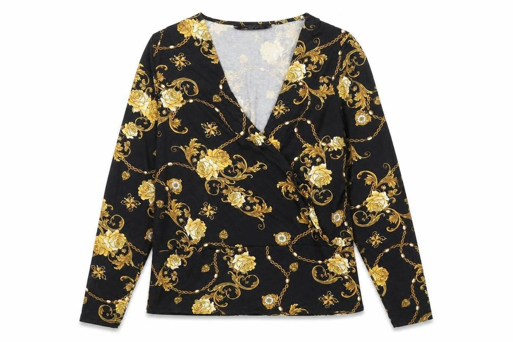 Dorothy Perkins Womens Black Floral Viscose Basic Blouse Size 12 V-Neck