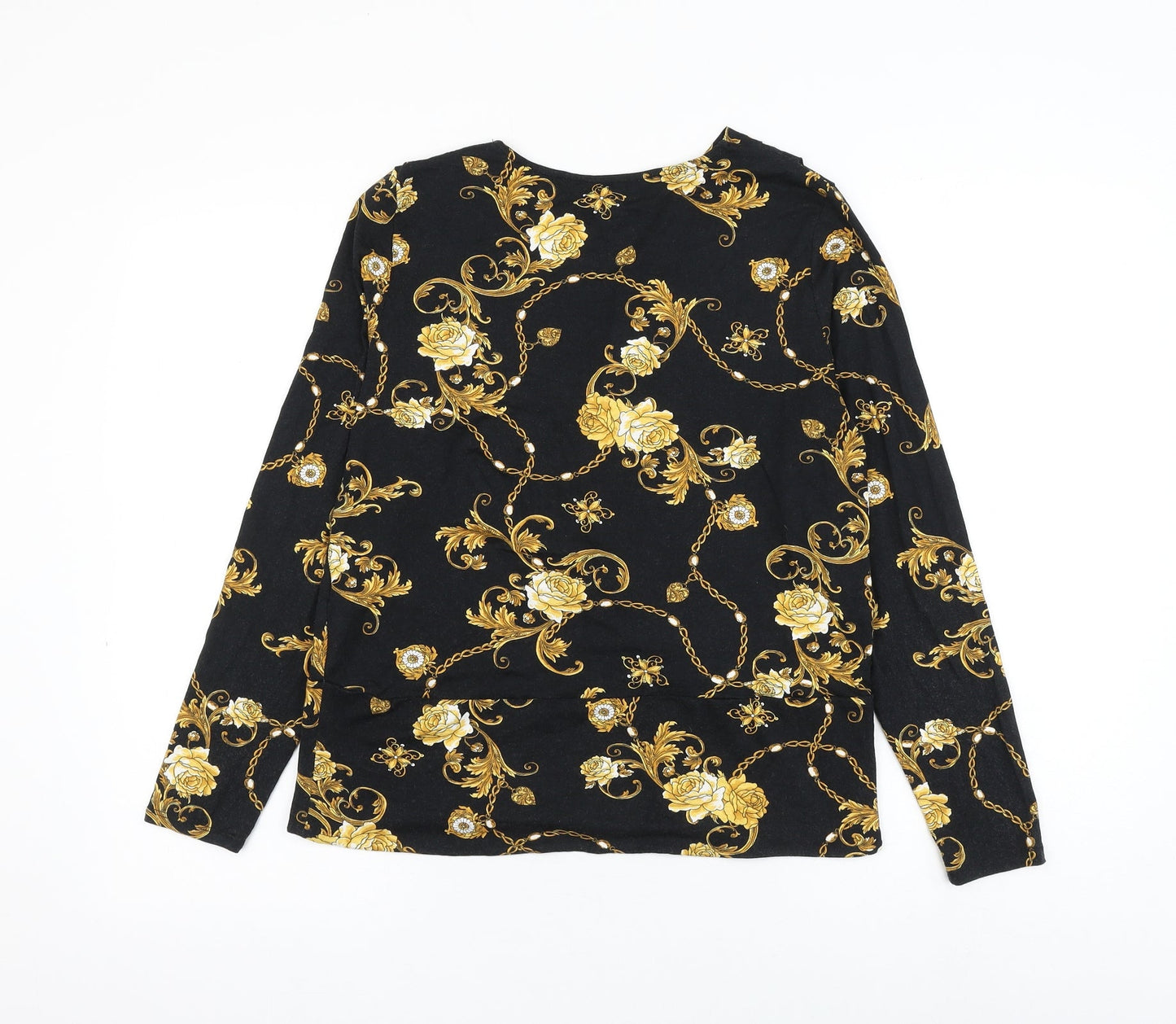 Dorothy Perkins Womens Black Floral Viscose Basic Blouse Size 12 V-Neck