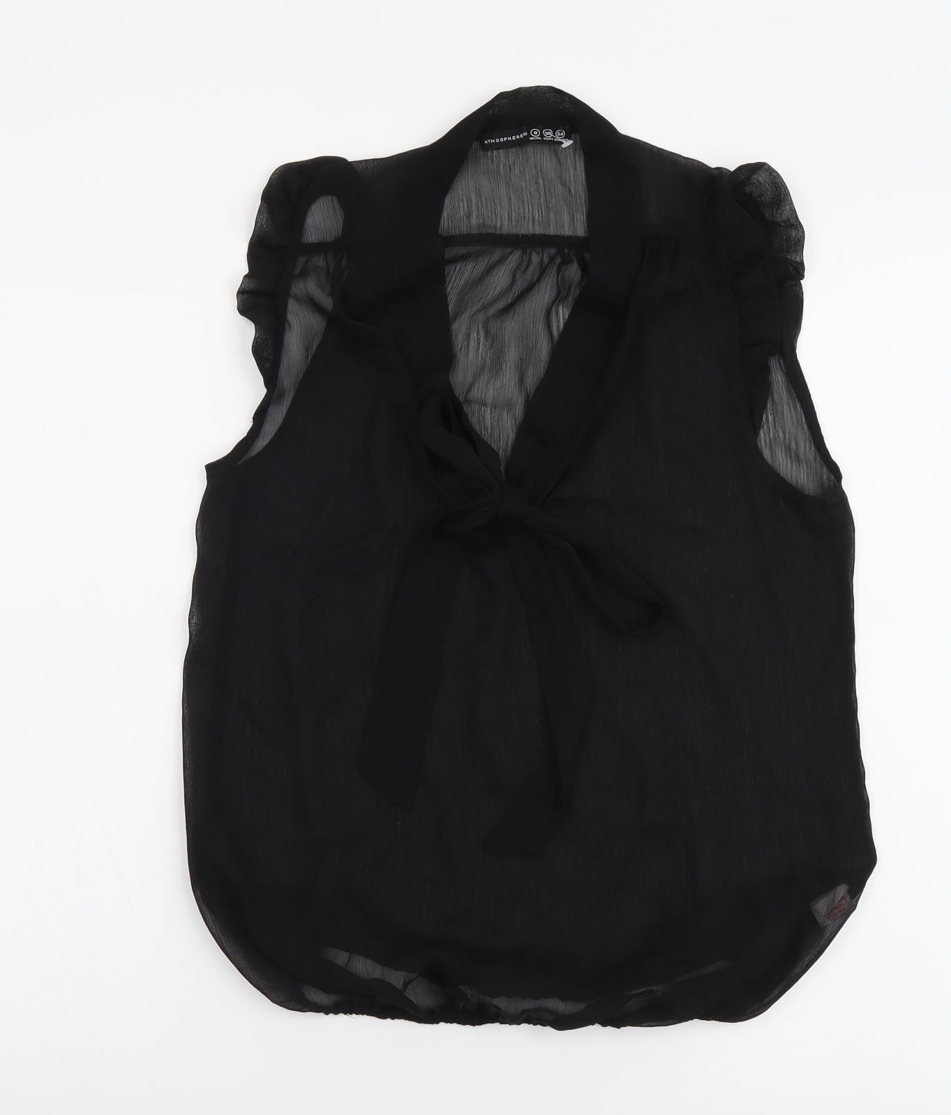 Atmosphere Womens Black Polyester Basic T-Shirt Size 8 V-Neck - Pussy Bow