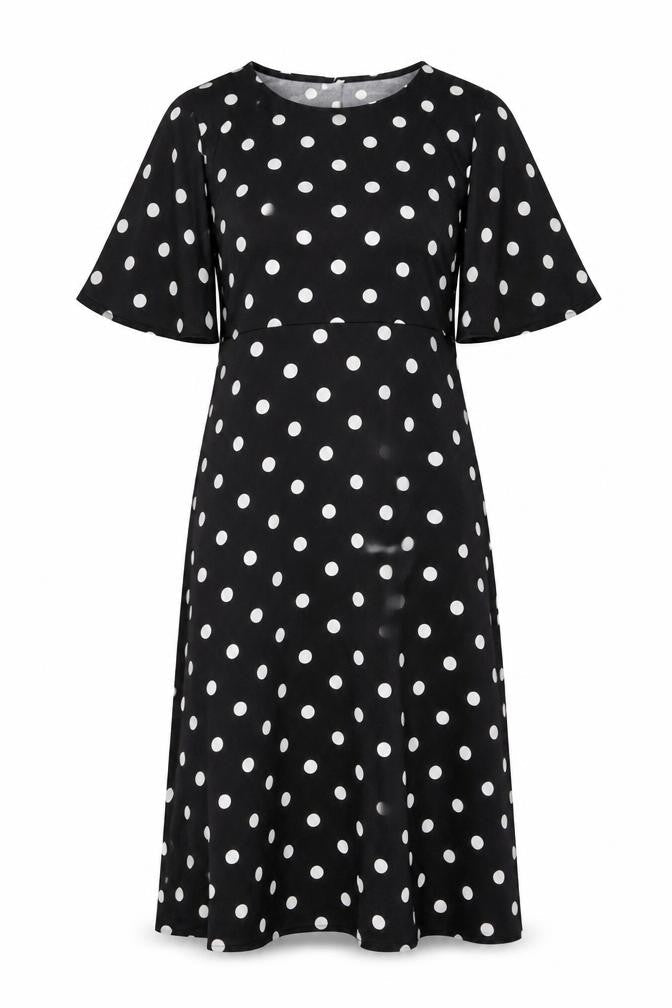 H&M Womens Black Polka Dot Polyester A-Line Size S Round Neck Pullover