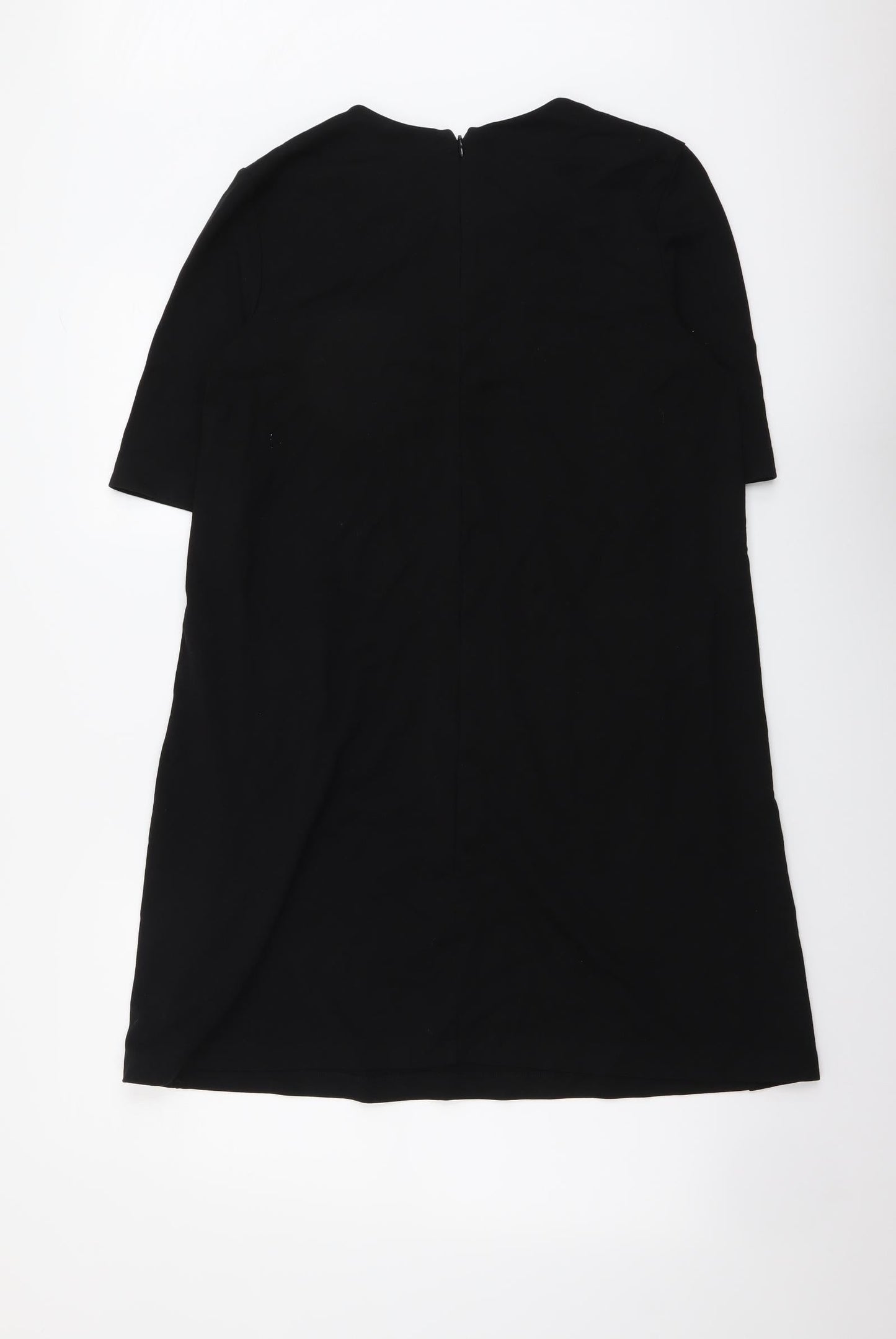 H&M Womens Black Viscose T-Shirt Dress Size S Round Neck Zip