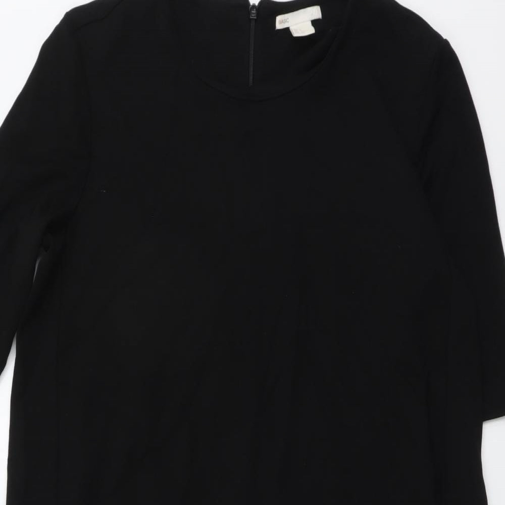 H&M Womens Black Viscose T-Shirt Dress Size S Round Neck Zip