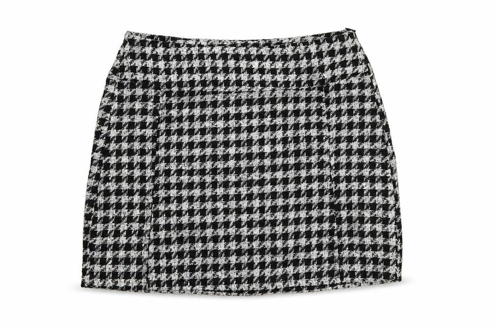 Pull&Bear Womens Black Check Polyester Mini Skirt Size M Zip