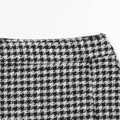 Pull&Bear Womens Black Check Polyester Mini Skirt Size M Zip