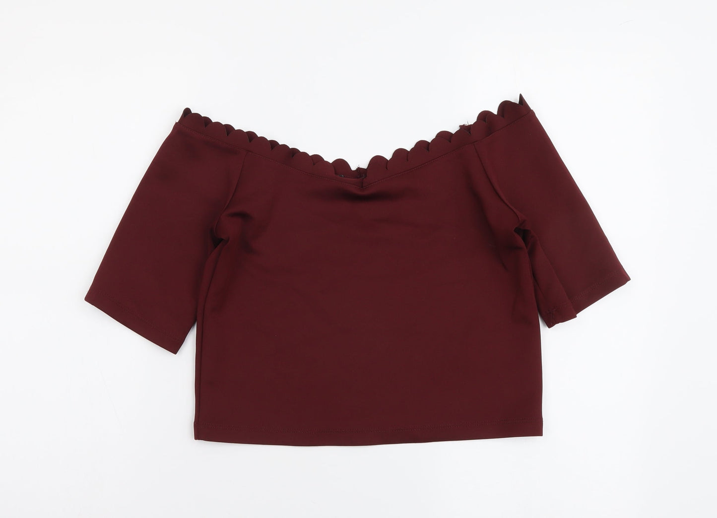 New Look Womens Red Polyester Cropped Blouse Size 12 Boat Neck