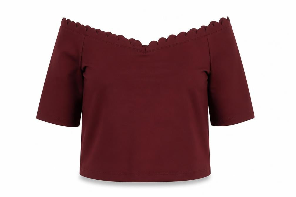 New Look Womens Red Polyester Cropped Blouse Size 12 Boat Neck
