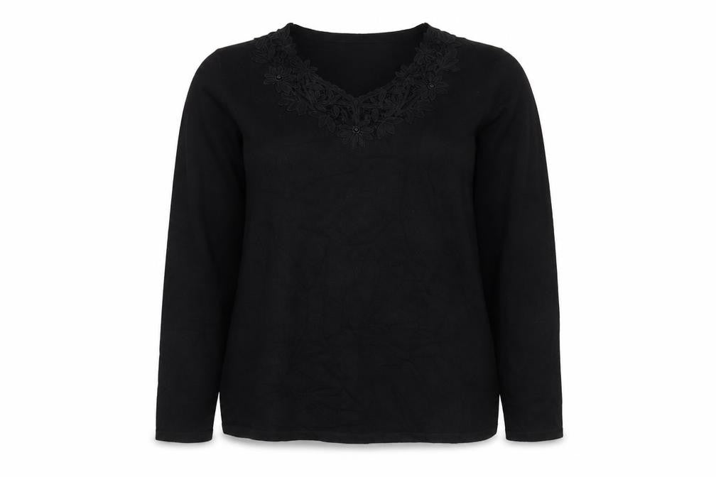 Classics Womens Black V-Neck Acrylic Pullover Jumper Size 14