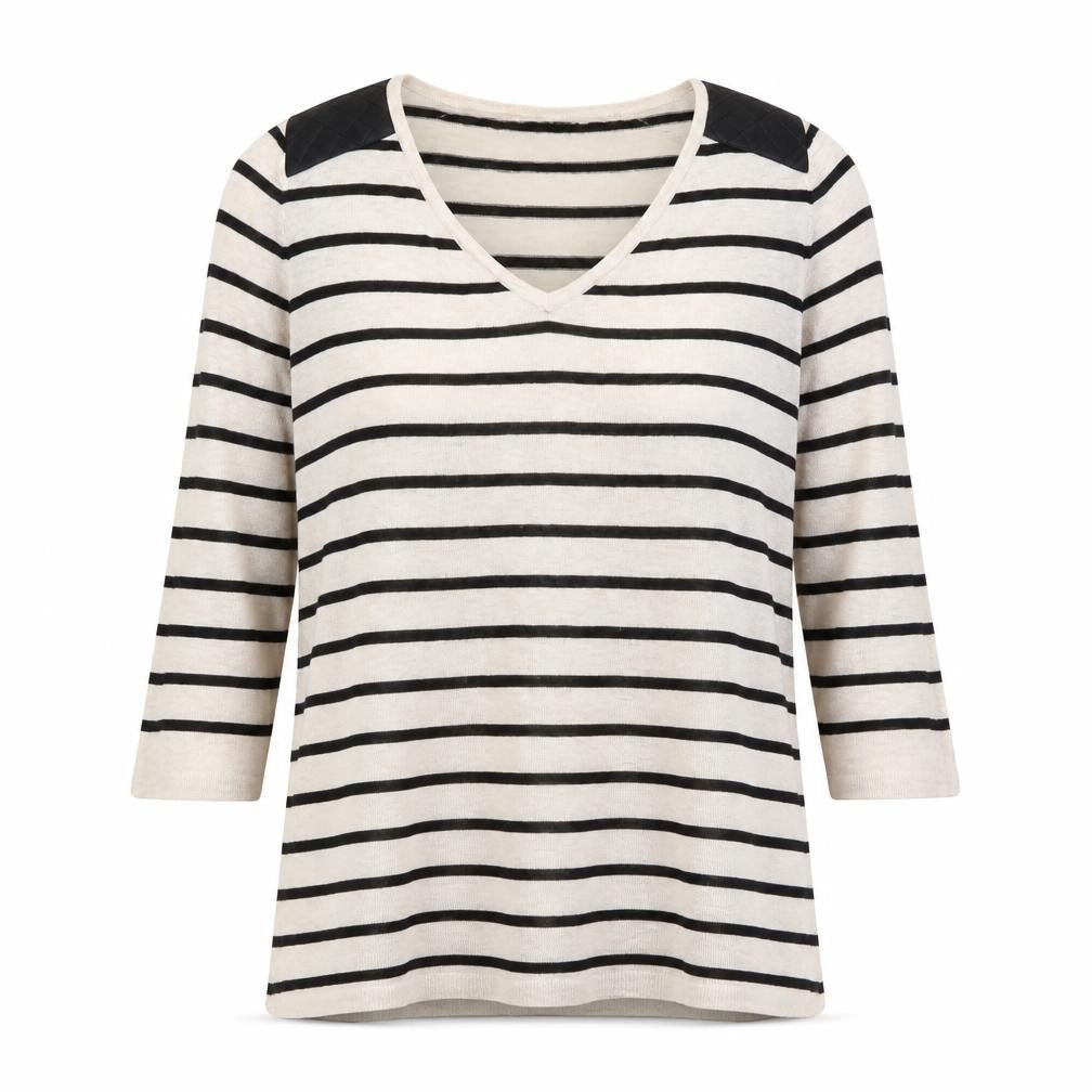 H&M Womens Beige V-Neck Striped Acrylic Pullover Jumper Size XS