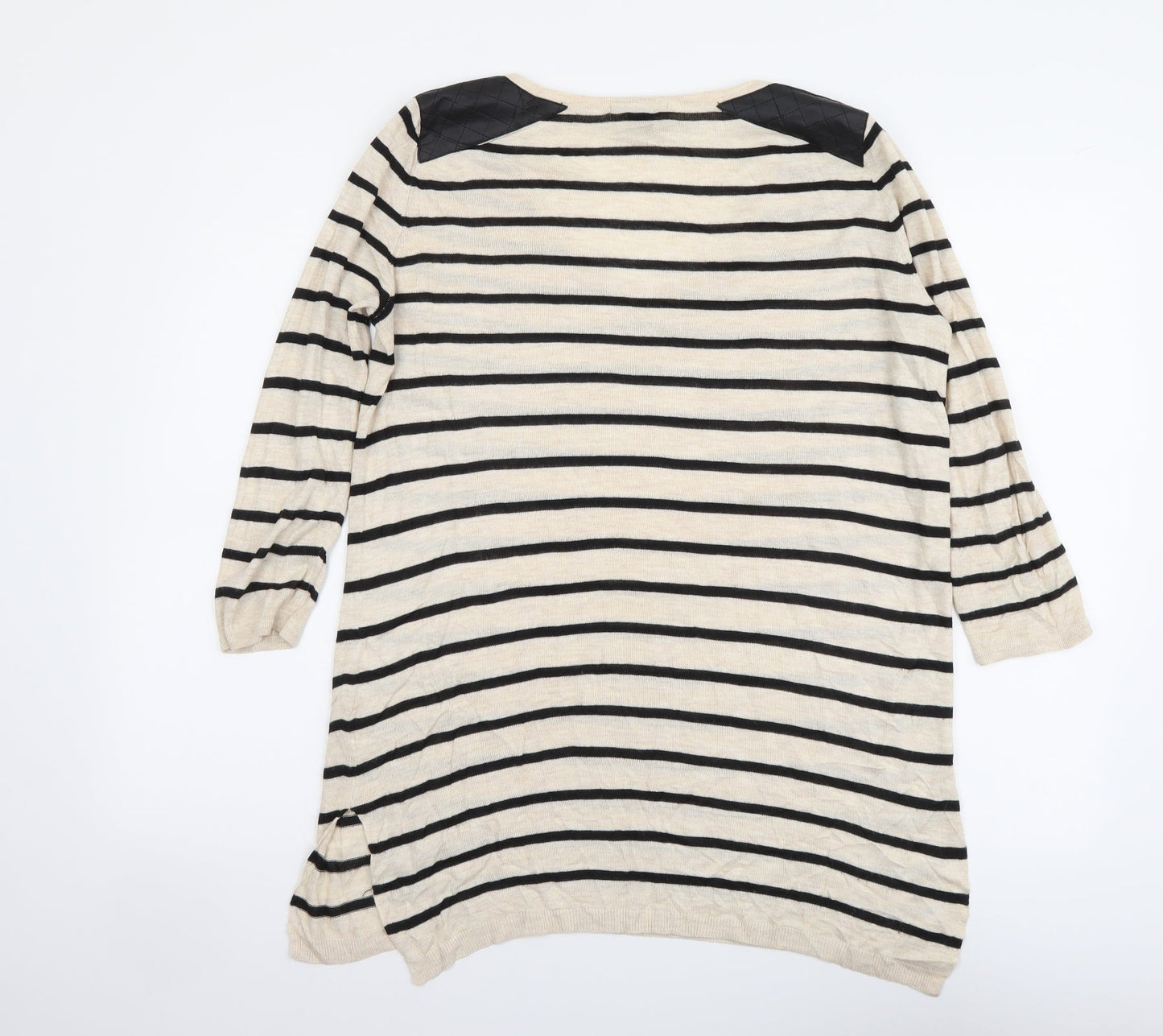 H&M Womens Beige V-Neck Striped Acrylic Pullover Jumper Size XS