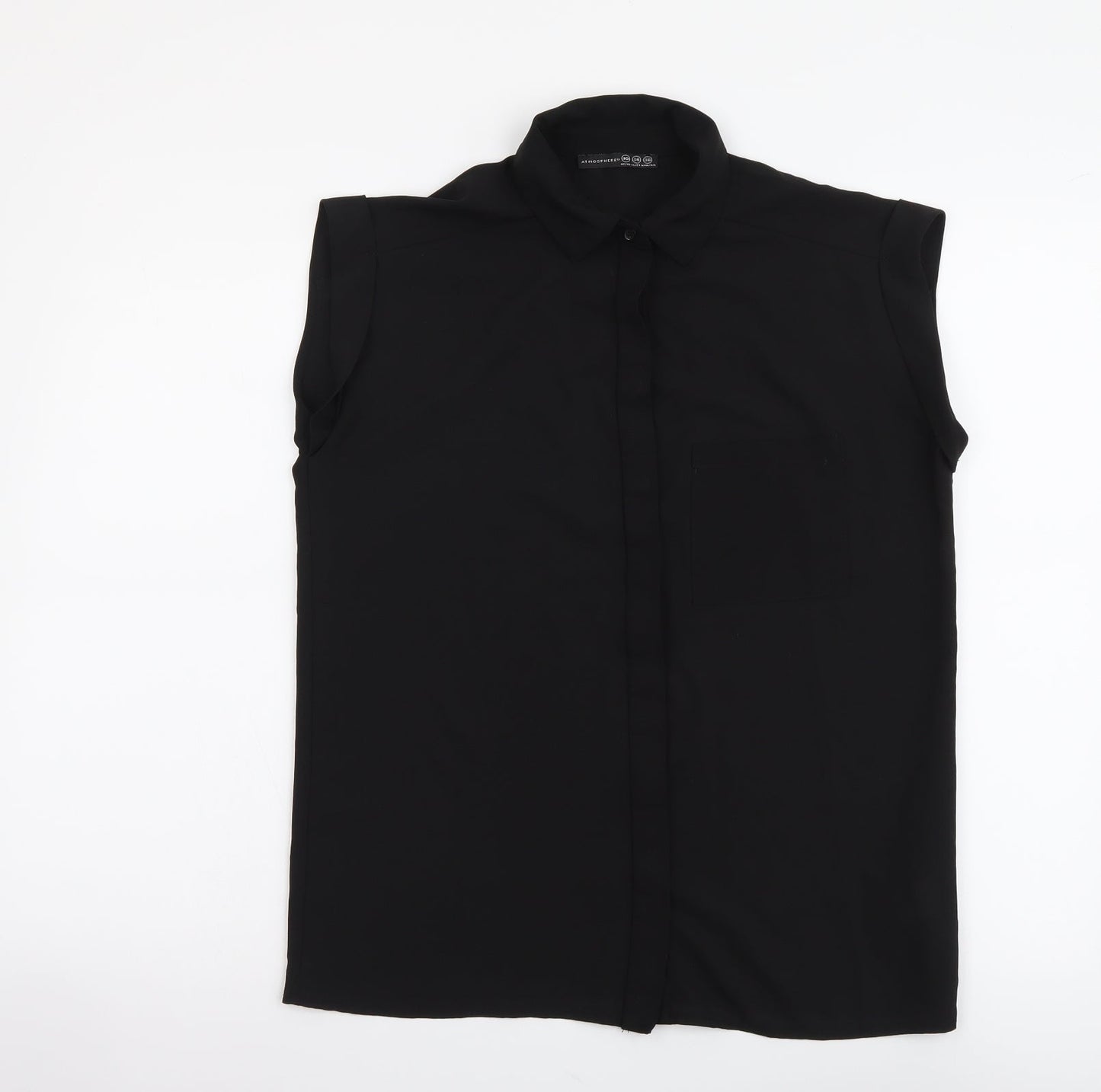 Atmosphere Womens Black Polyester Basic Button-Up Size 10 Collared