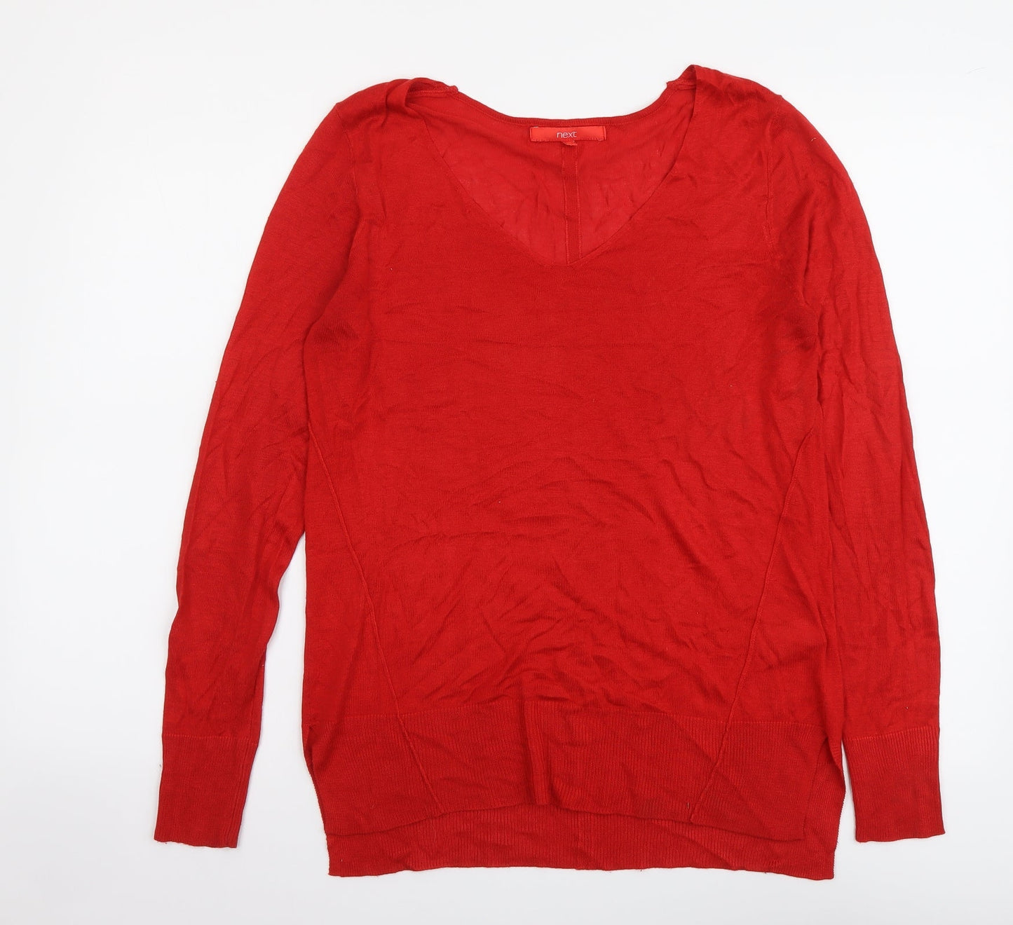 NEXT Womens Red V-Neck Viscose Pullover Jumper Size 10