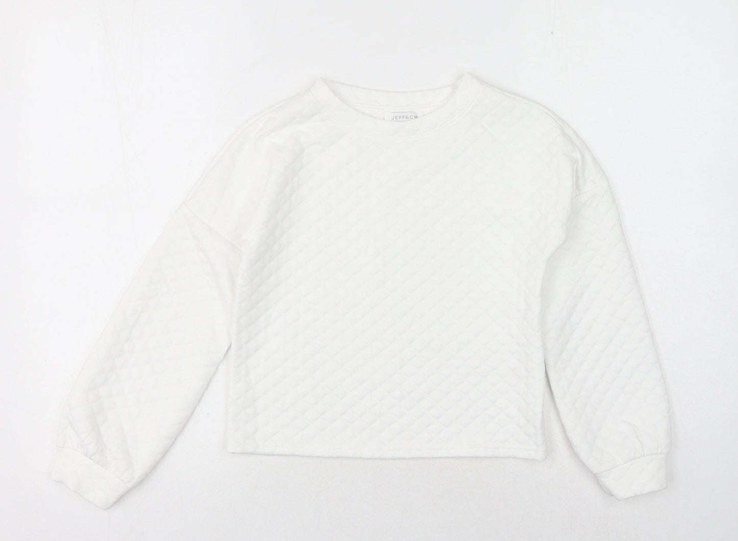 Jeff & Co Girls White Crew Neck Geometric Polyester Pullover Jumper Size 9-10 Years Pullover