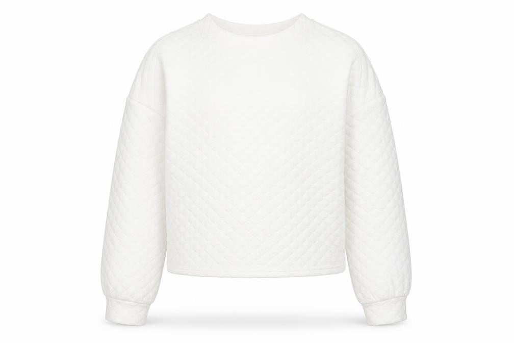 Jeff & Co Girls White Crew Neck Geometric Polyester Pullover Jumper Size 9-10 Years Pullover