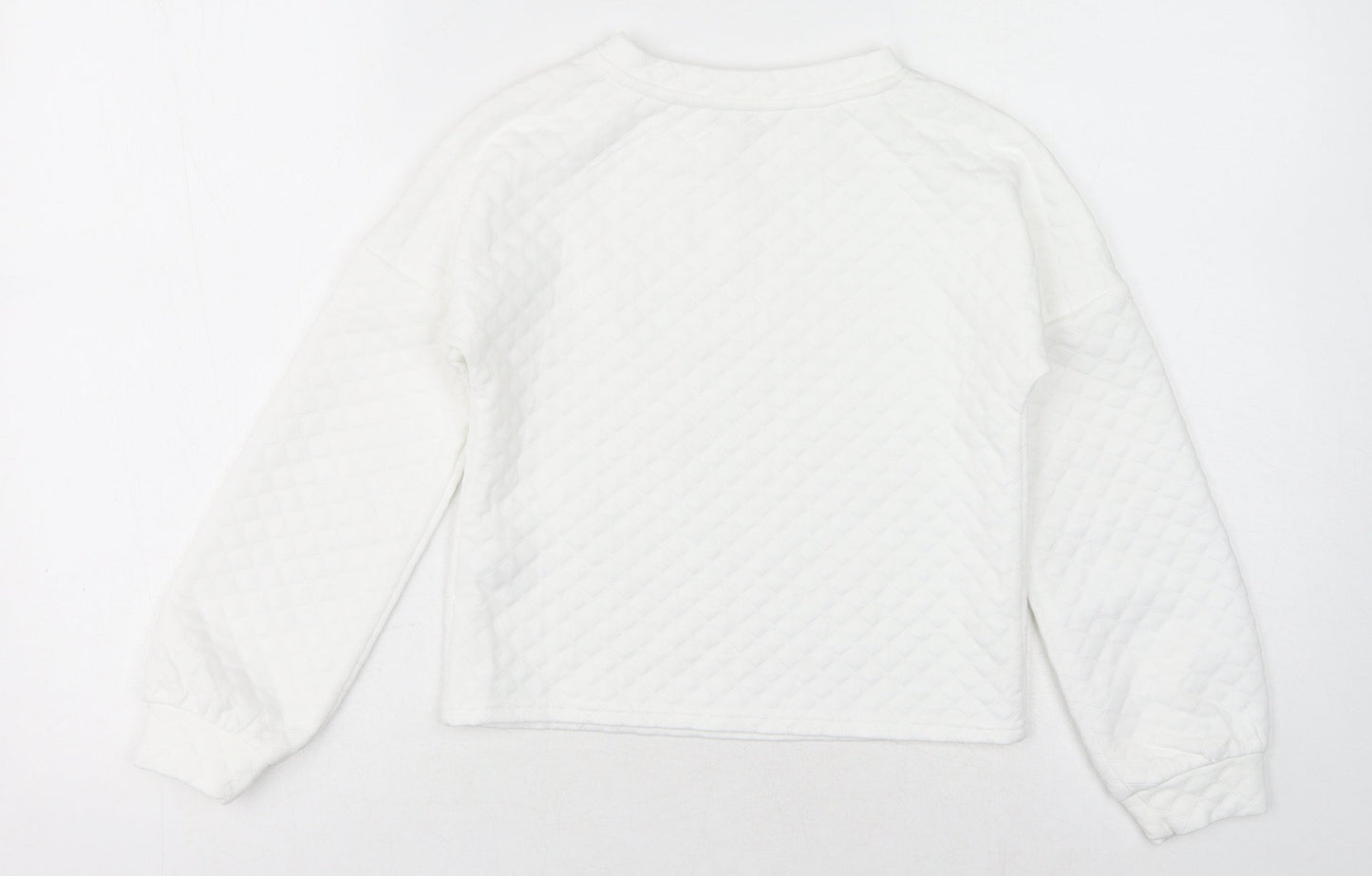 Jeff & Co Girls White Crew Neck Geometric Polyester Pullover Jumper Size 9-10 Years Pullover
