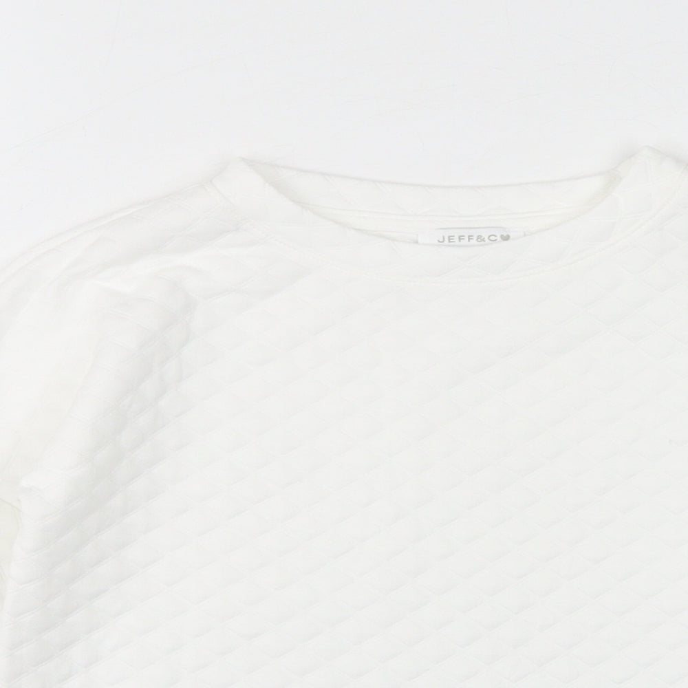 Jeff & Co Girls White Crew Neck Geometric Polyester Pullover Jumper Size 9-10 Years Pullover