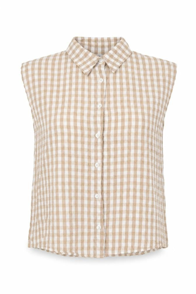 Enjoy Womens Brown Check Viscose Basic Button-Up Size S Collared