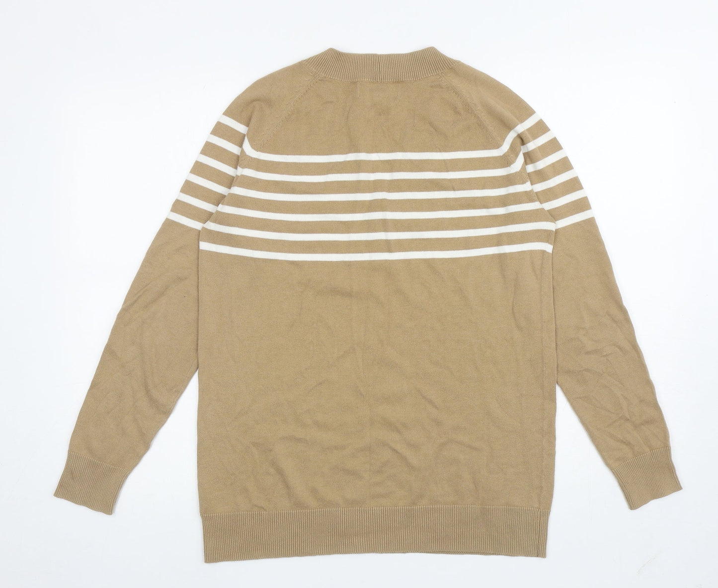 NEXT Womens Brown V-Neck Striped Cotton Pullover Jumper Size 12
