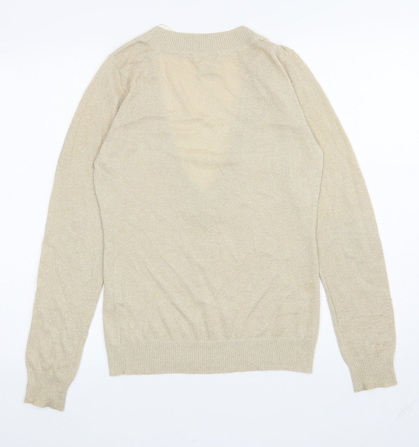 H&M Womens Gold V-Neck Viscose Pullover Jumper Size S