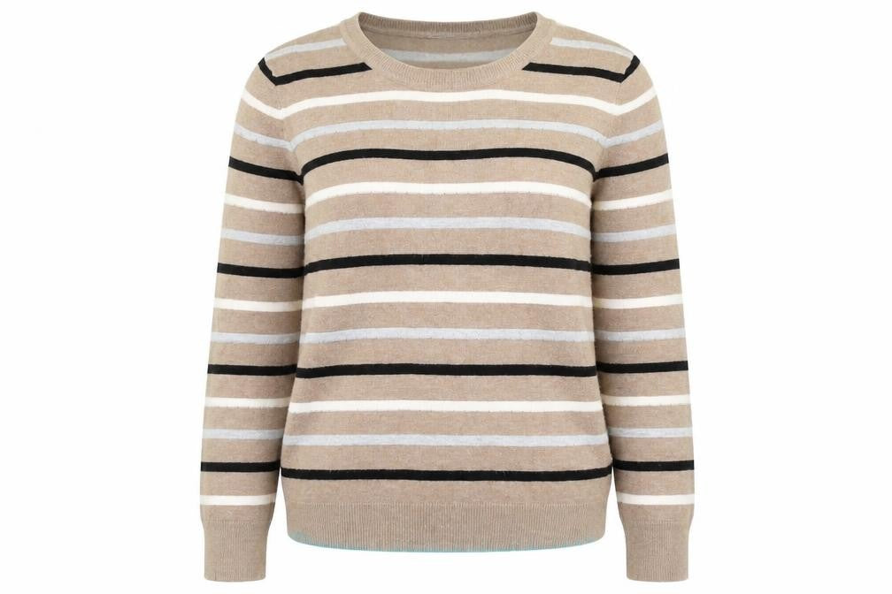 Country Casuals Womens Brown Round Neck Striped Viscose Pullover Jumper Size M