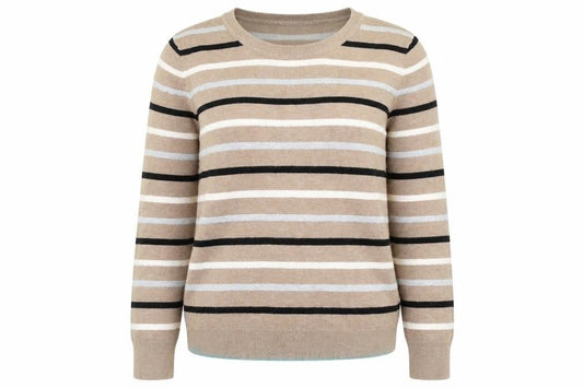Country Casuals Womens Brown Round Neck Striped Viscose Pullover Jumper Size M