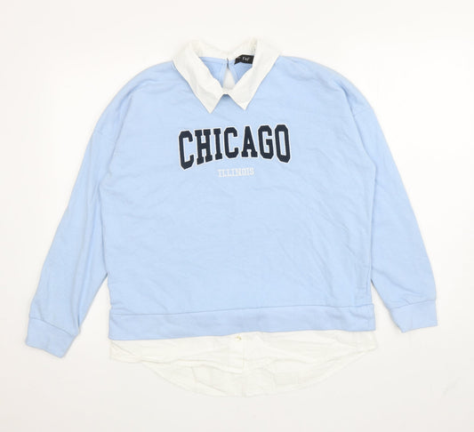 F&F Womens Blue Cotton Pullover Sweatshirt Size 10 Button - Chicago